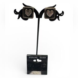 Sterling Silver Heart Earrings-Square shape with heart-So pretty!